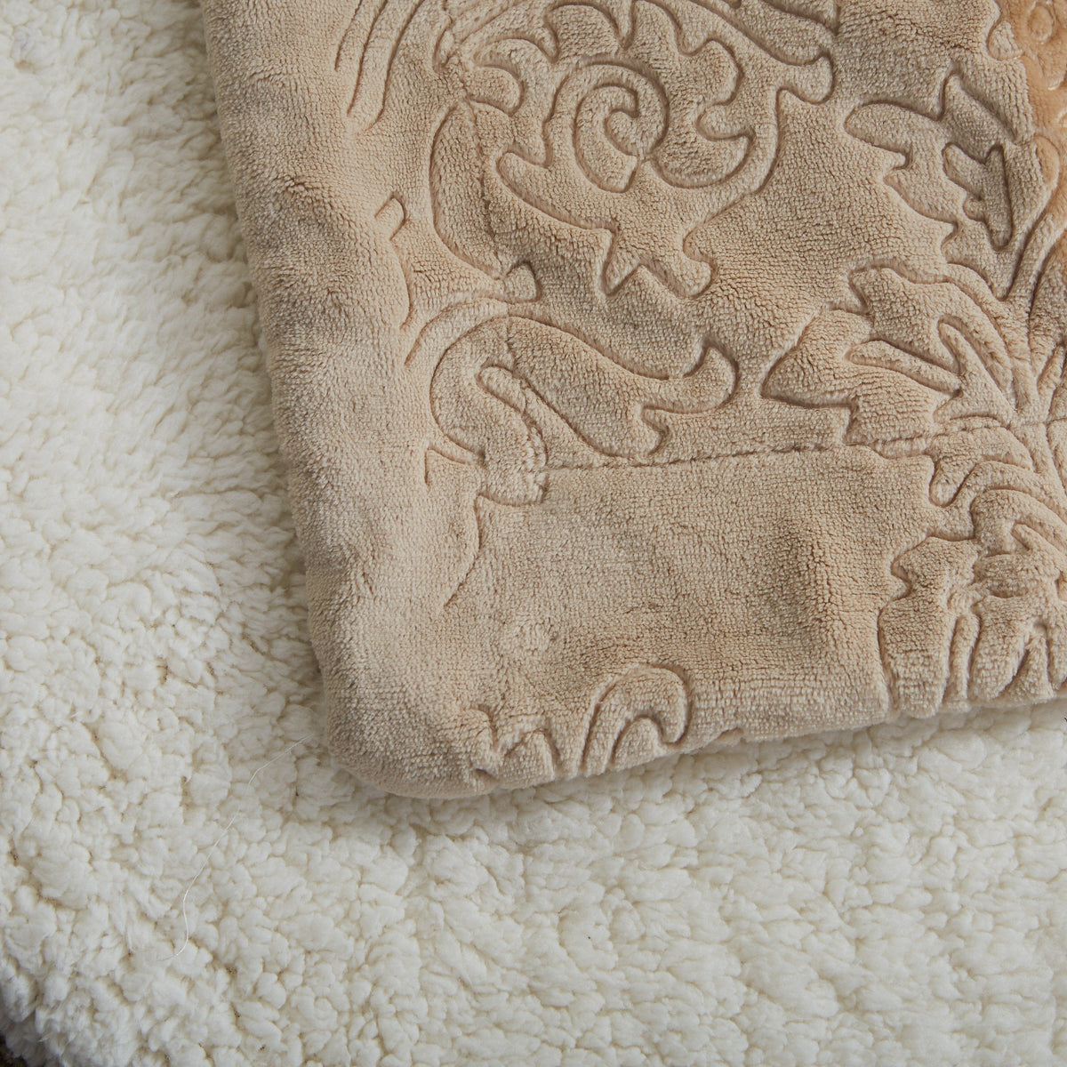Tache Embossed Bubbly Champagne Beige Sherpa Throw Blanket (TA62088)